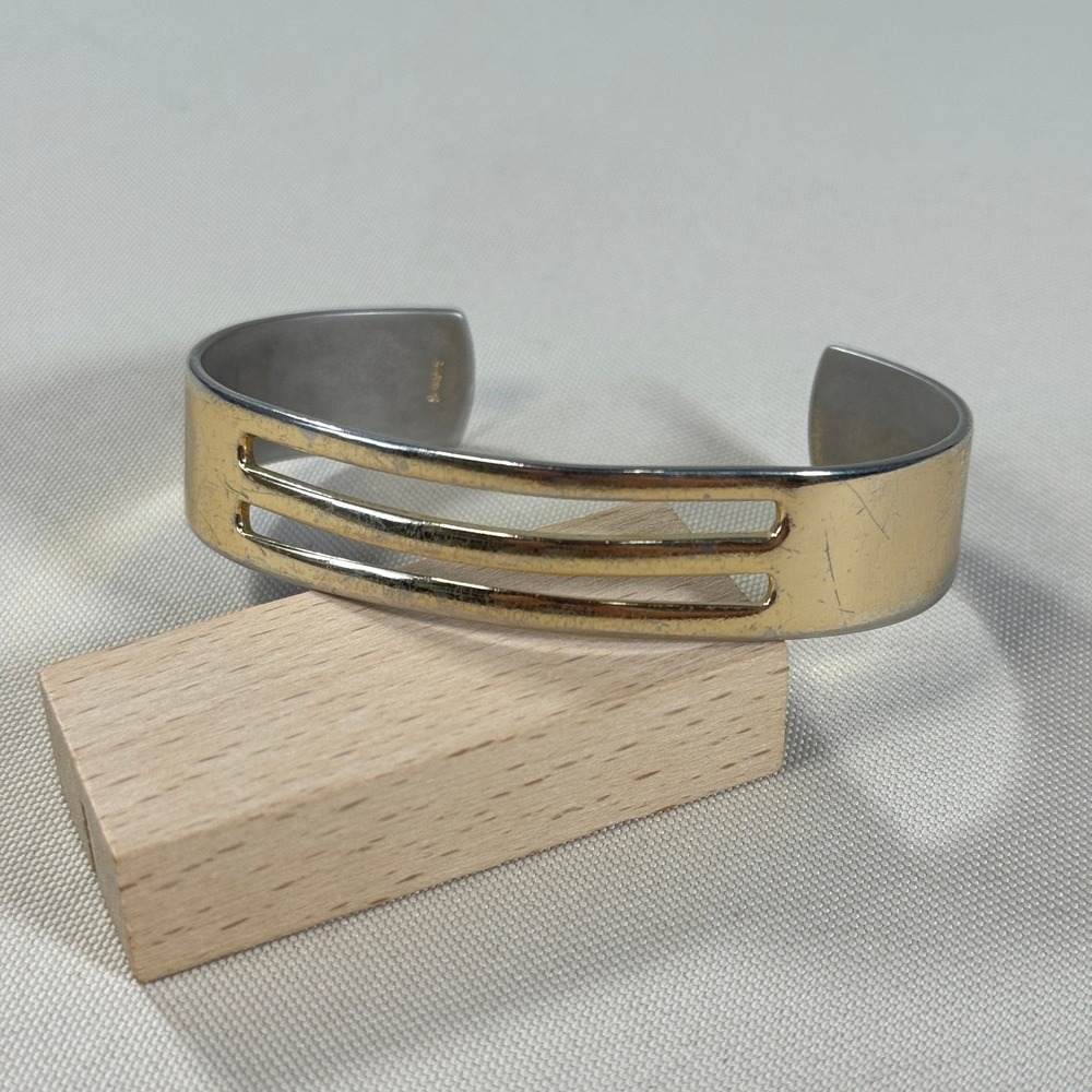 Napier 80's Vintage Gold Tone Modernistโ Triple Bar Cutout Cuff Bracelet Classic